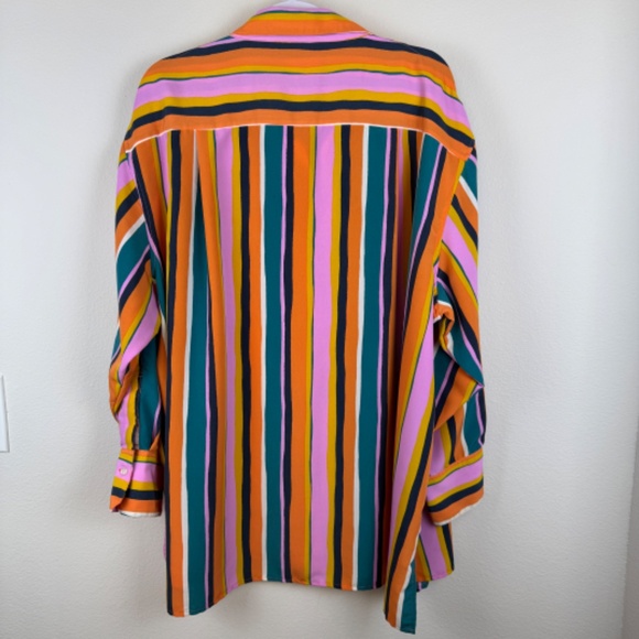 DUBGEE BY WHOOPI Multicolor Vertical Striped Casual Button Up Top / Size Plus 3X - Picture 11 of 15